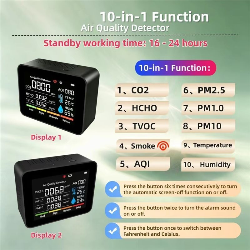 Air Quality Monitor Co2 Pm2.5 Tvoc - ABXF-CO2 TVOC HCHO PM2.5 PM1.0 PM10