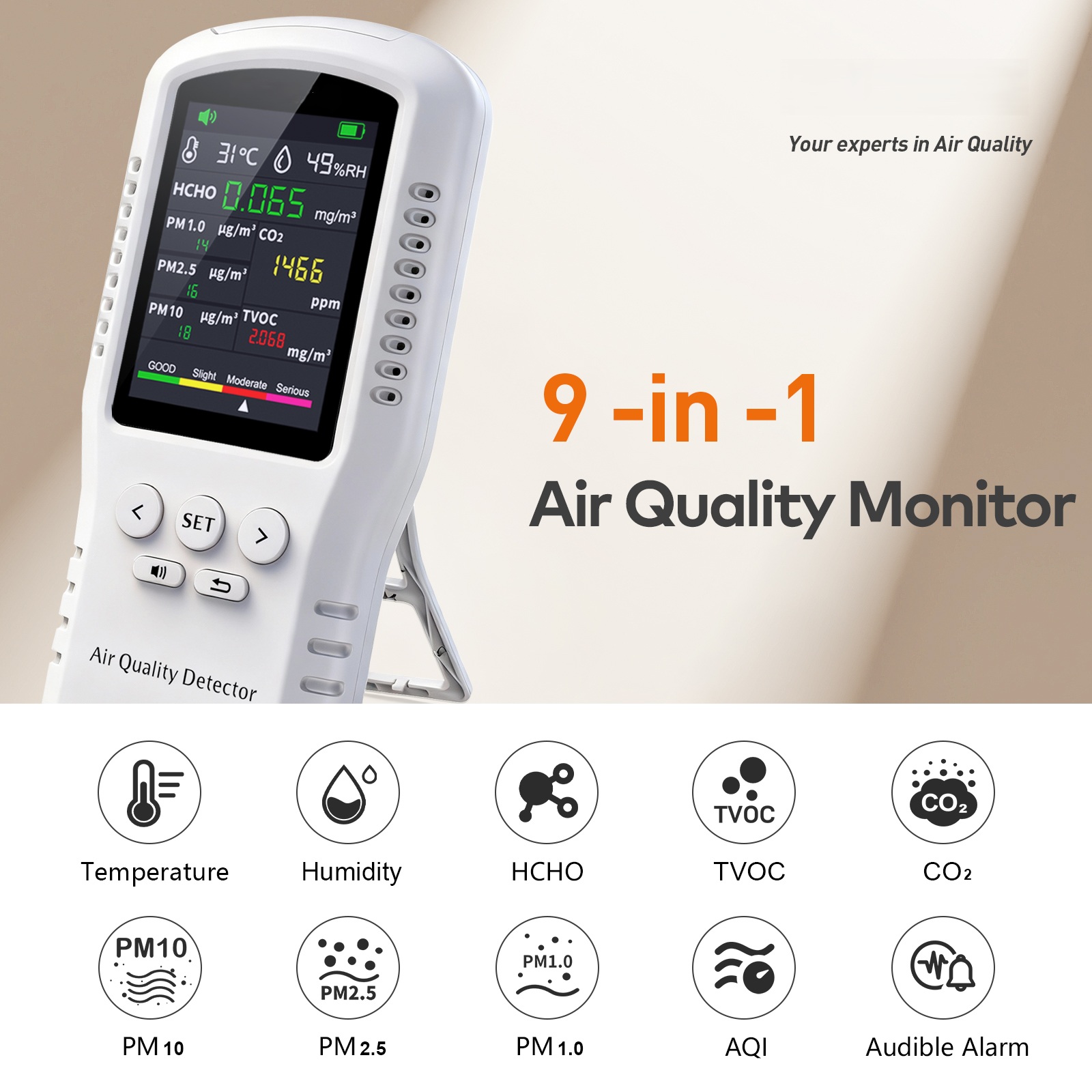 Air Quality Monitor 6‑in‑1 Det - огляд і ціна Air Quality Monitor Co2 Pm2.5 Tvoc